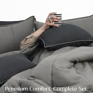 Home Crayons Cocoon AC Comforter Set | 5-Piece Designer Bed Set for Modern Homes | Moonstone Gray