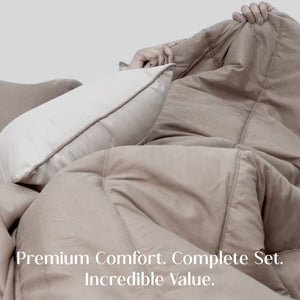 Home Crayons Cocoon 8-Piece AC Bedding Set | Coordinated Comforter, Fitted Sheet & Covers in One Set | Earthy Beige