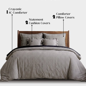 Crayonic™ 5-Piece AC Comforter Set | Signature Designer Comforter Set | Midnight Gingham