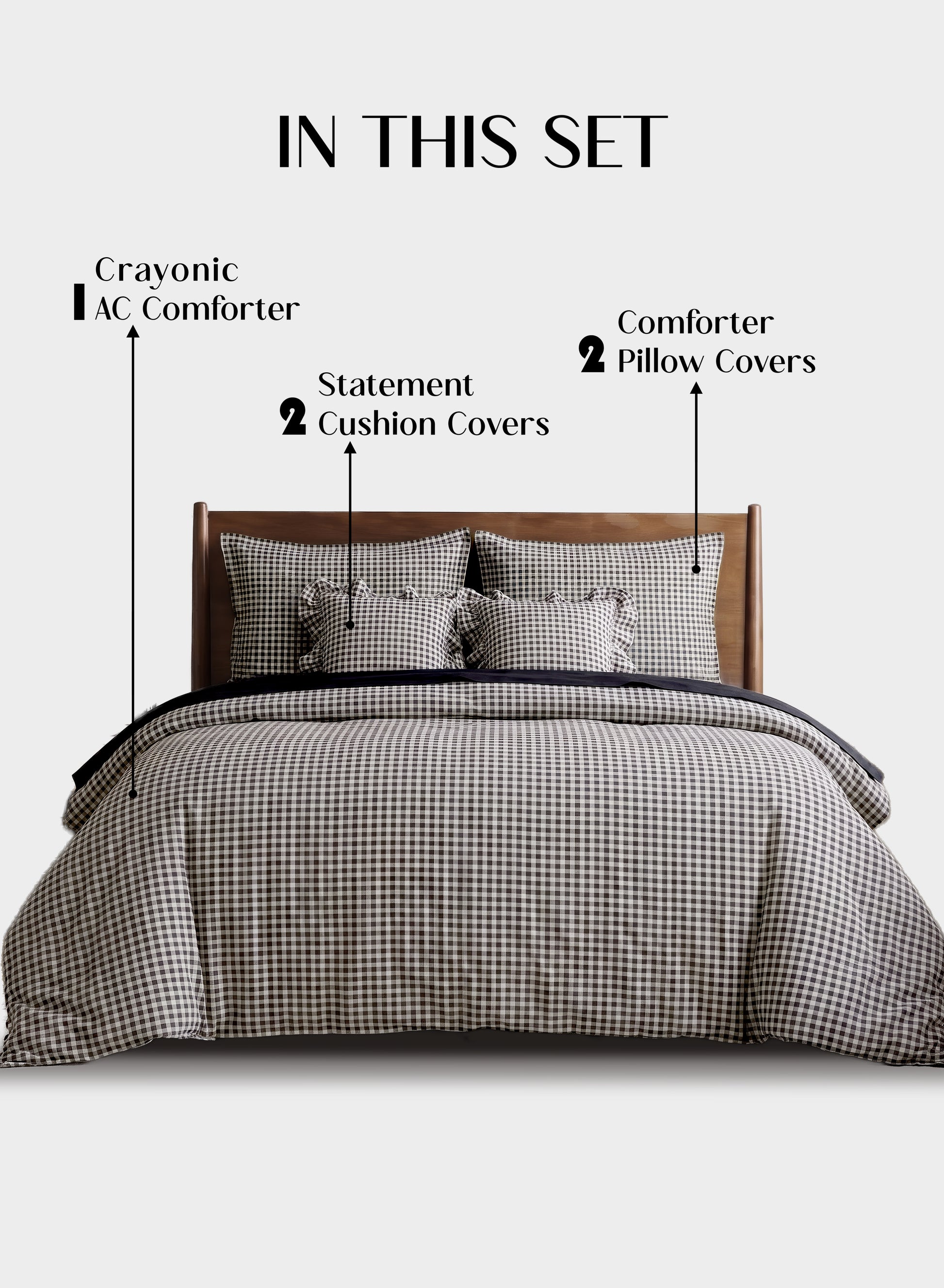 Crayonic™ 5-Piece AC Comforter Set | Signature Designer Comforter Set | Midnight Gingham