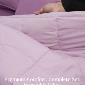 Home Crayons Cocoon 8-Piece AC Bedding Set | Coordinated Comforter, Fitted Sheet & Covers in One Set | Lilac Daisy
