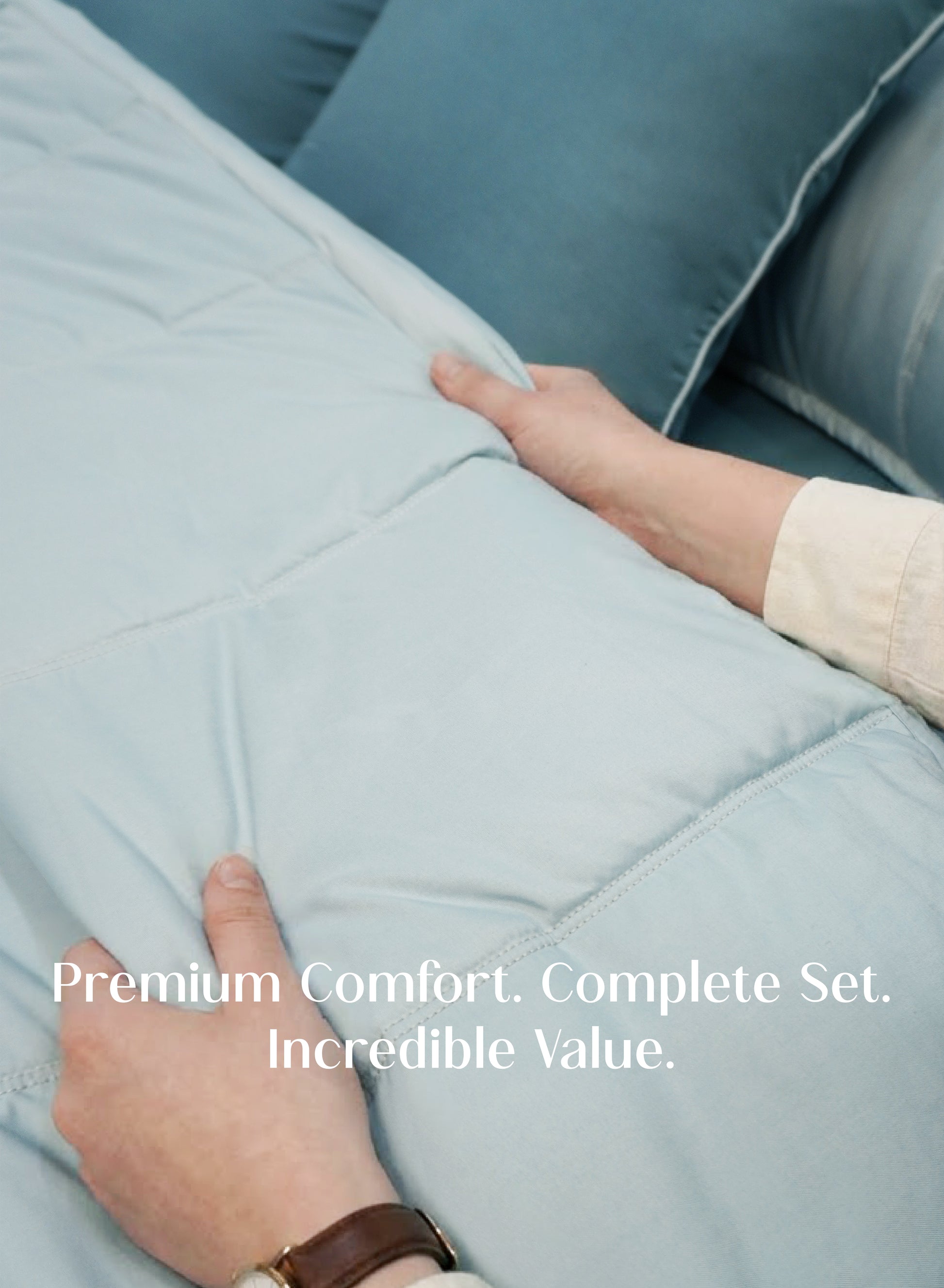 Home Crayons Cocoon 8-Piece AC Bedding Set | Coordinated Comforter, Fitted Sheet & Covers in One Set | Blue Meadow