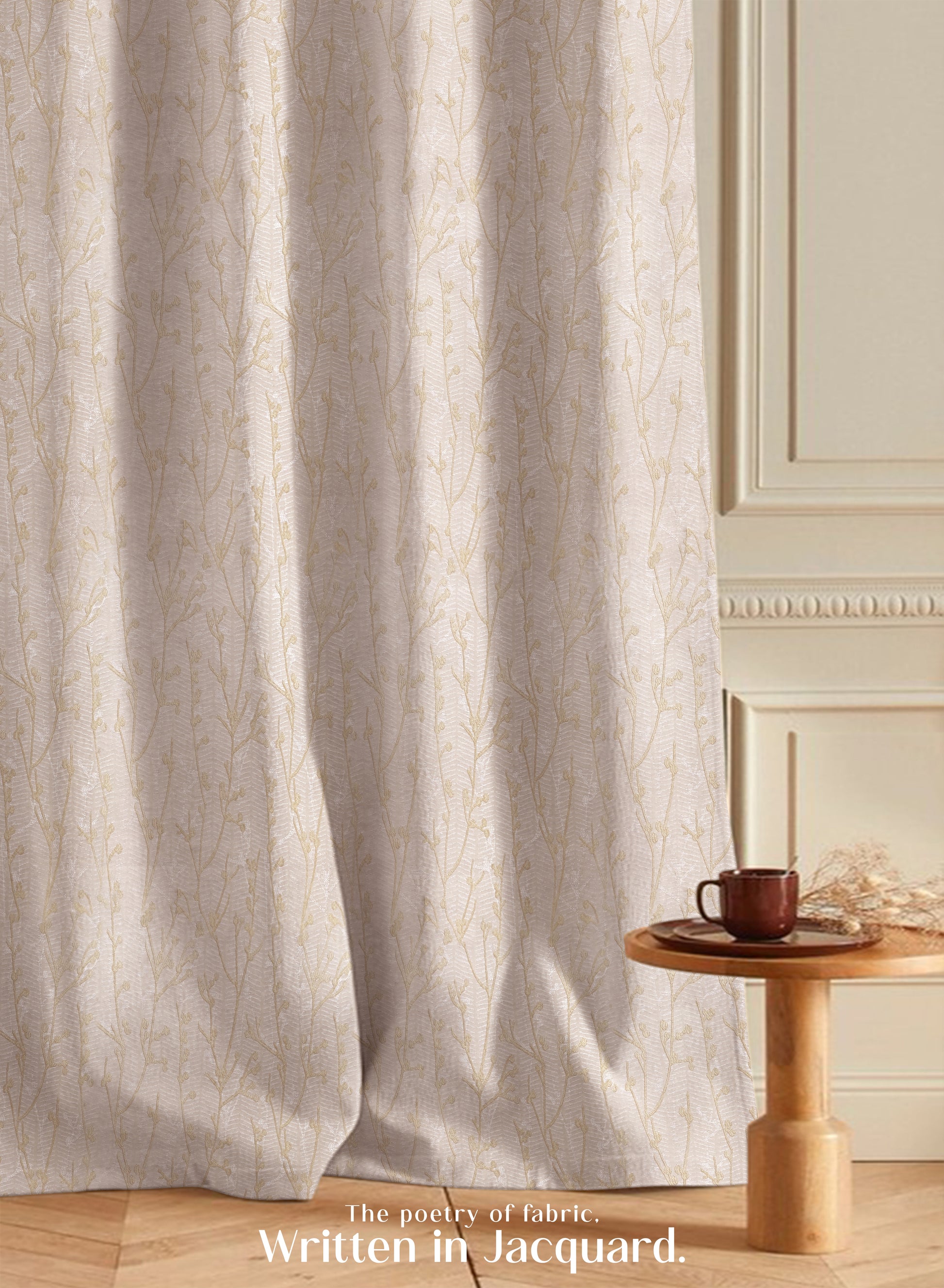 Bern Jacquard Room Darkening Curtains | Delicate Branch Embroidery | Pastel Yellow | Set of 2 | Fully Customizable