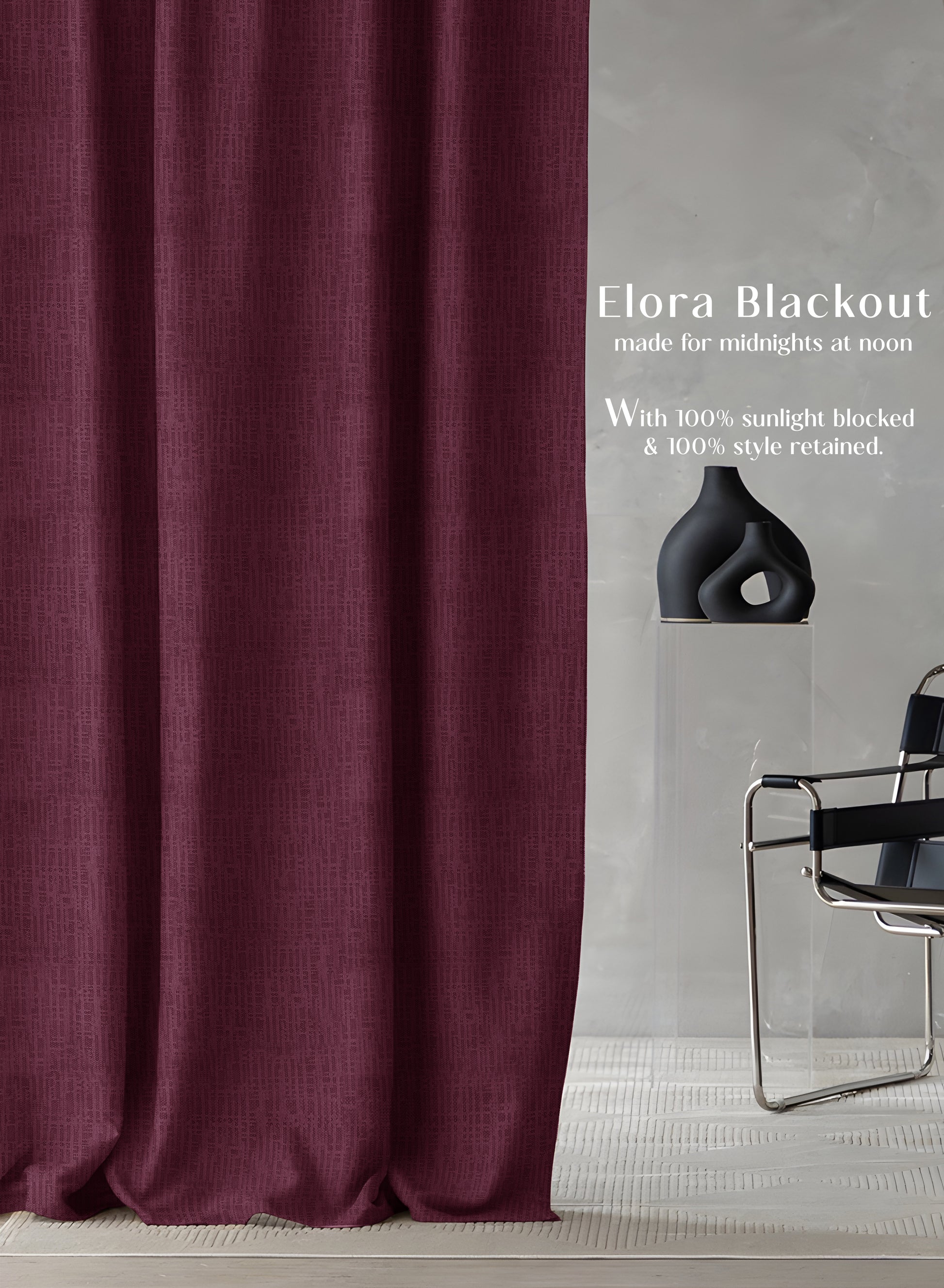 Elora Textured Blackout Curtains | Minimal Design & Total Light Block | Maroon | Set of 2 | Fully Customizable