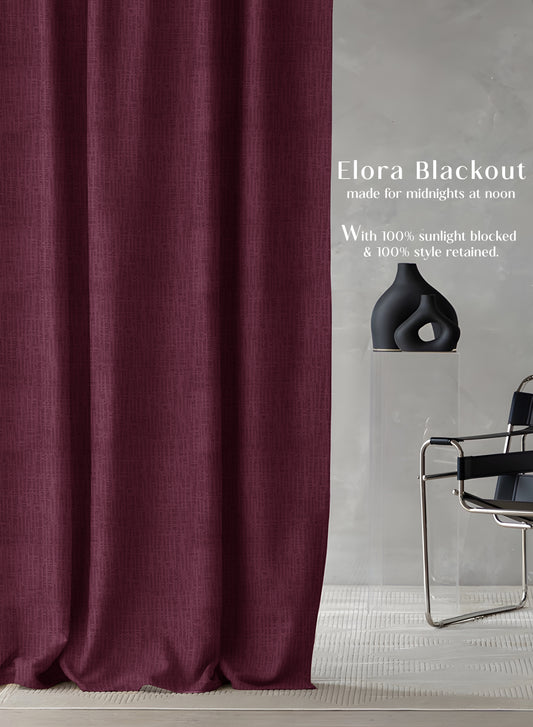 Elora Textured Blackout Curtains | Minimal Design & Total Light Block | Maroon | Set of 2 | Fully Customizable
