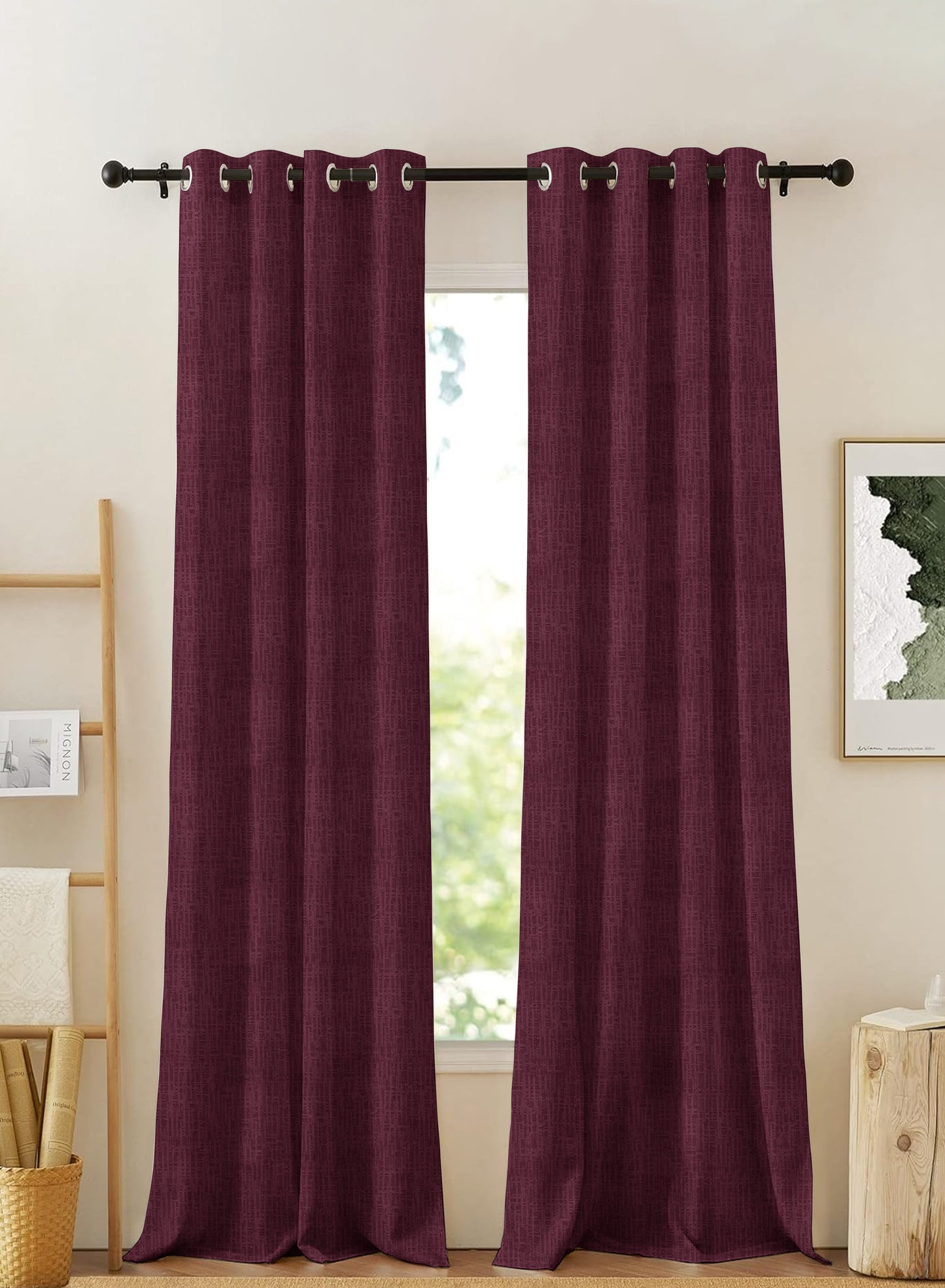 Elora Textured Blackout Curtains | Maroon | Set of 2