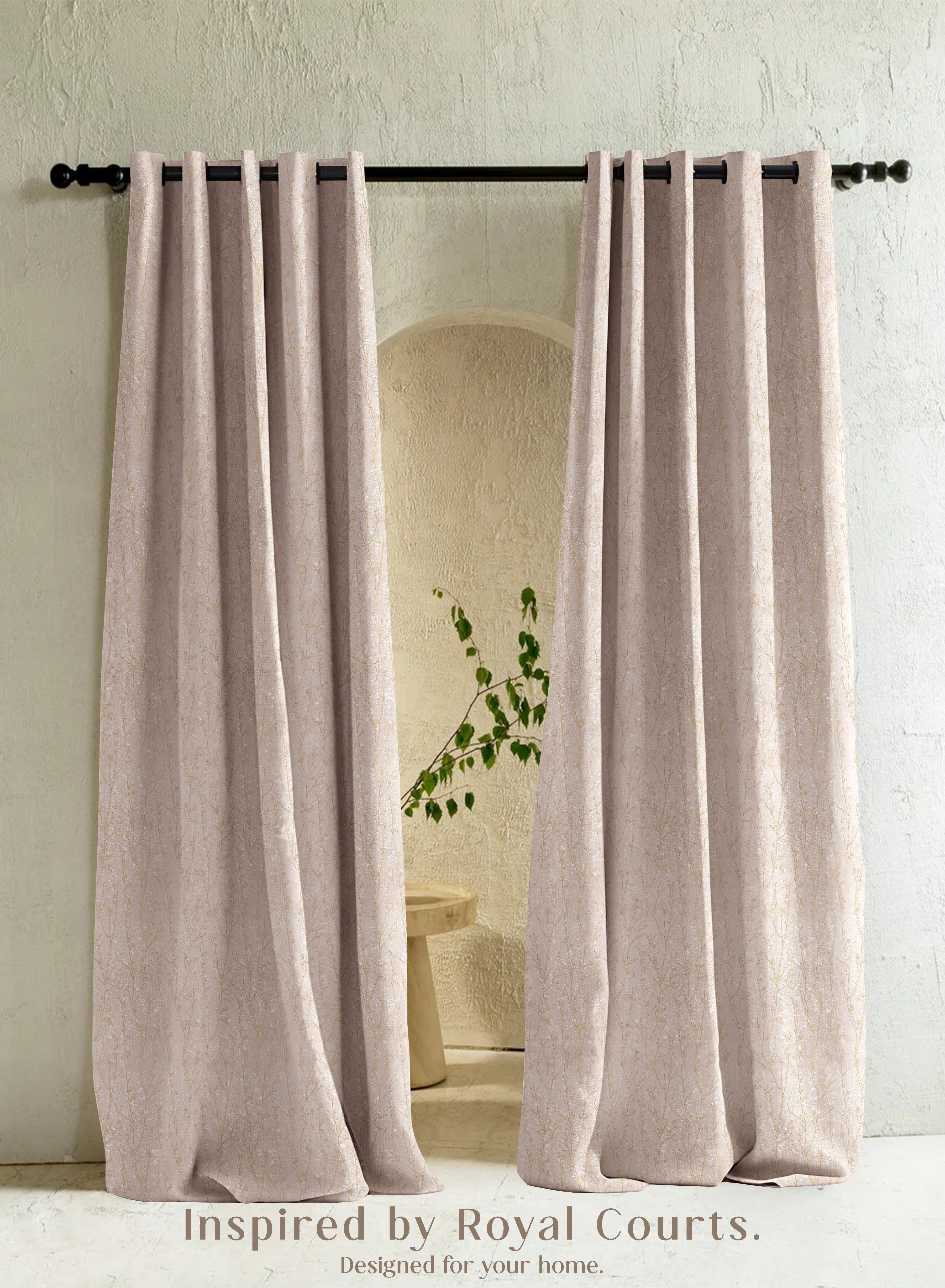Bern Jacquard Room Darkening Curtains | Delicate Branch Embroidery | Pastel Yellow | Set of 2 | Fully Customizable
