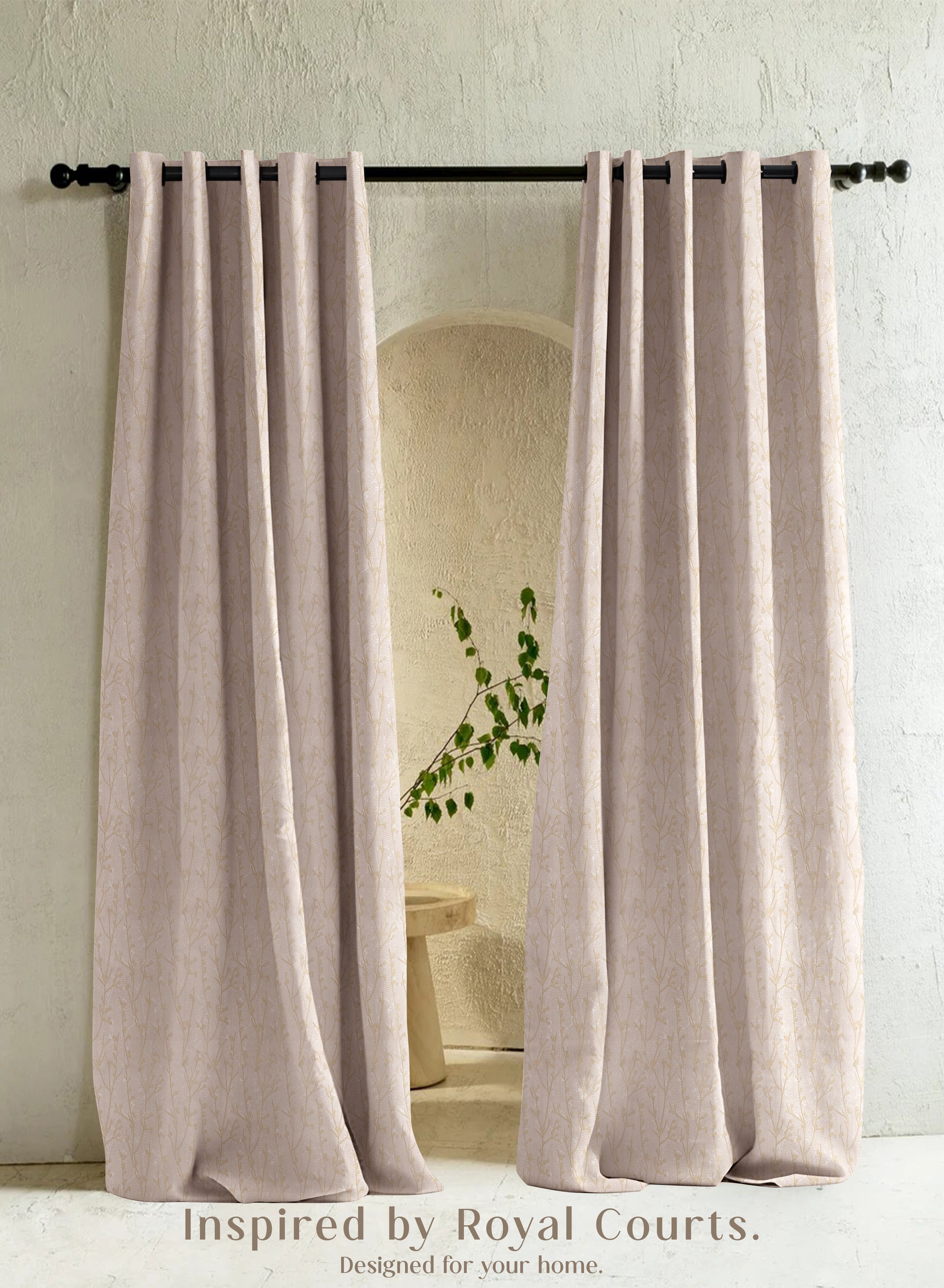 Bern Jacquard Room Darkening Curtains | Delicate Branch Embroidery | Pastel Yellow | Set of 2 | Fully Customizable