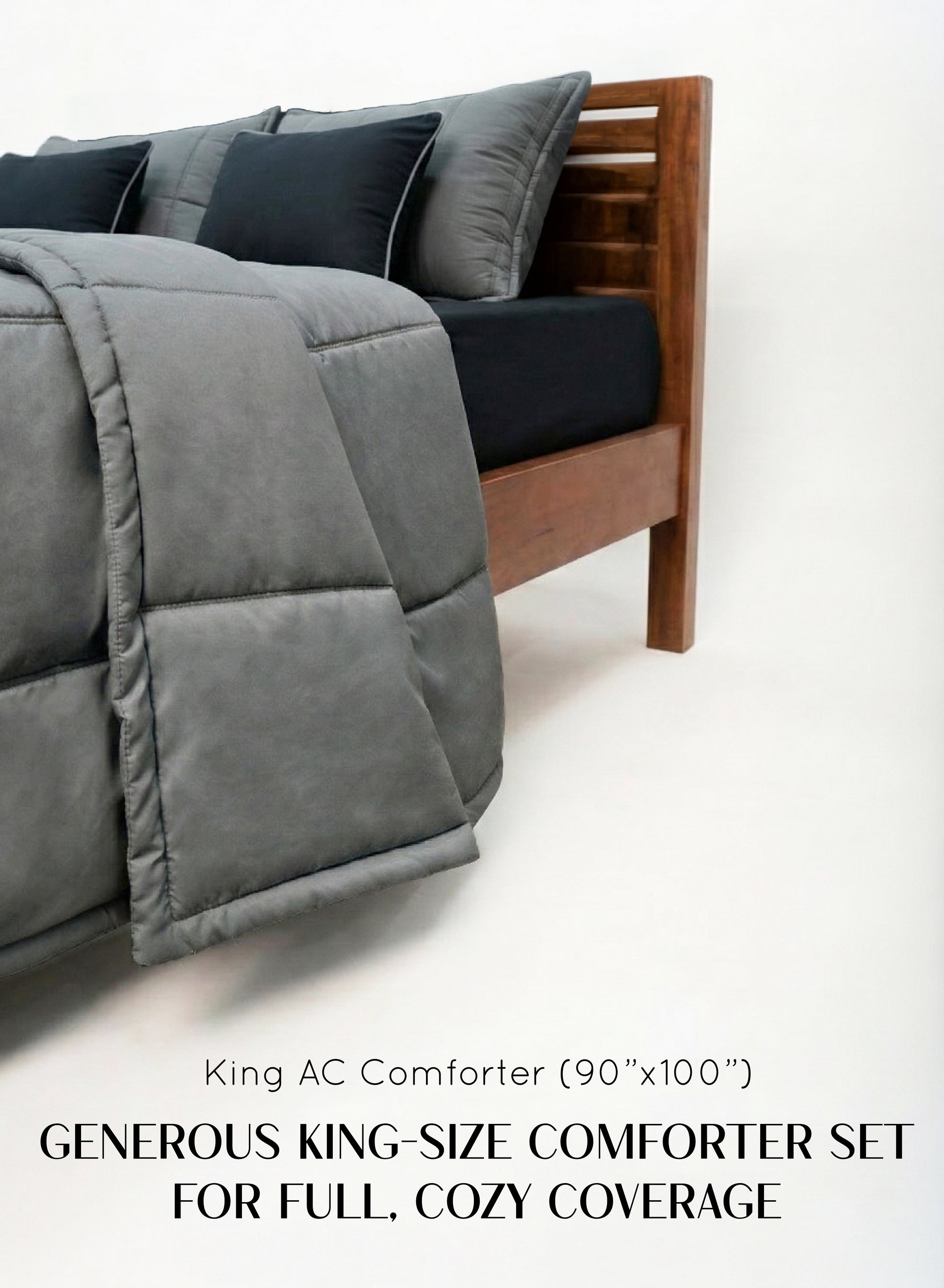 Home Crayons Cocoon AC Comforter Set | 5-Piece Designer Bed Set for Modern Homes | Moonstone Gray