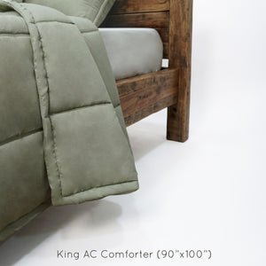 Home Crayons Cocoon AC Comforter Set | 5-Piece Designer Bed Set for Modern Homes | Olive Mist