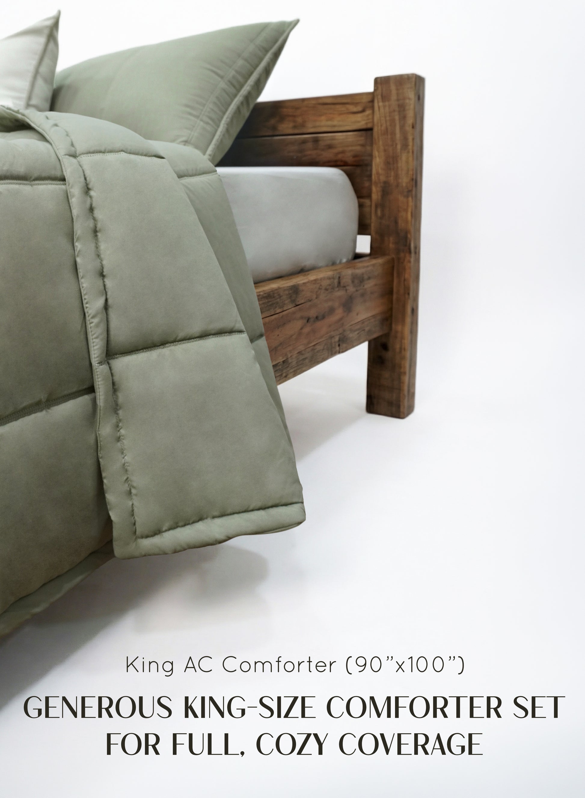 Home Crayons Cocoon AC Comforter Set | 5-Piece Designer Bed Set for Modern Homes | Olive Mist