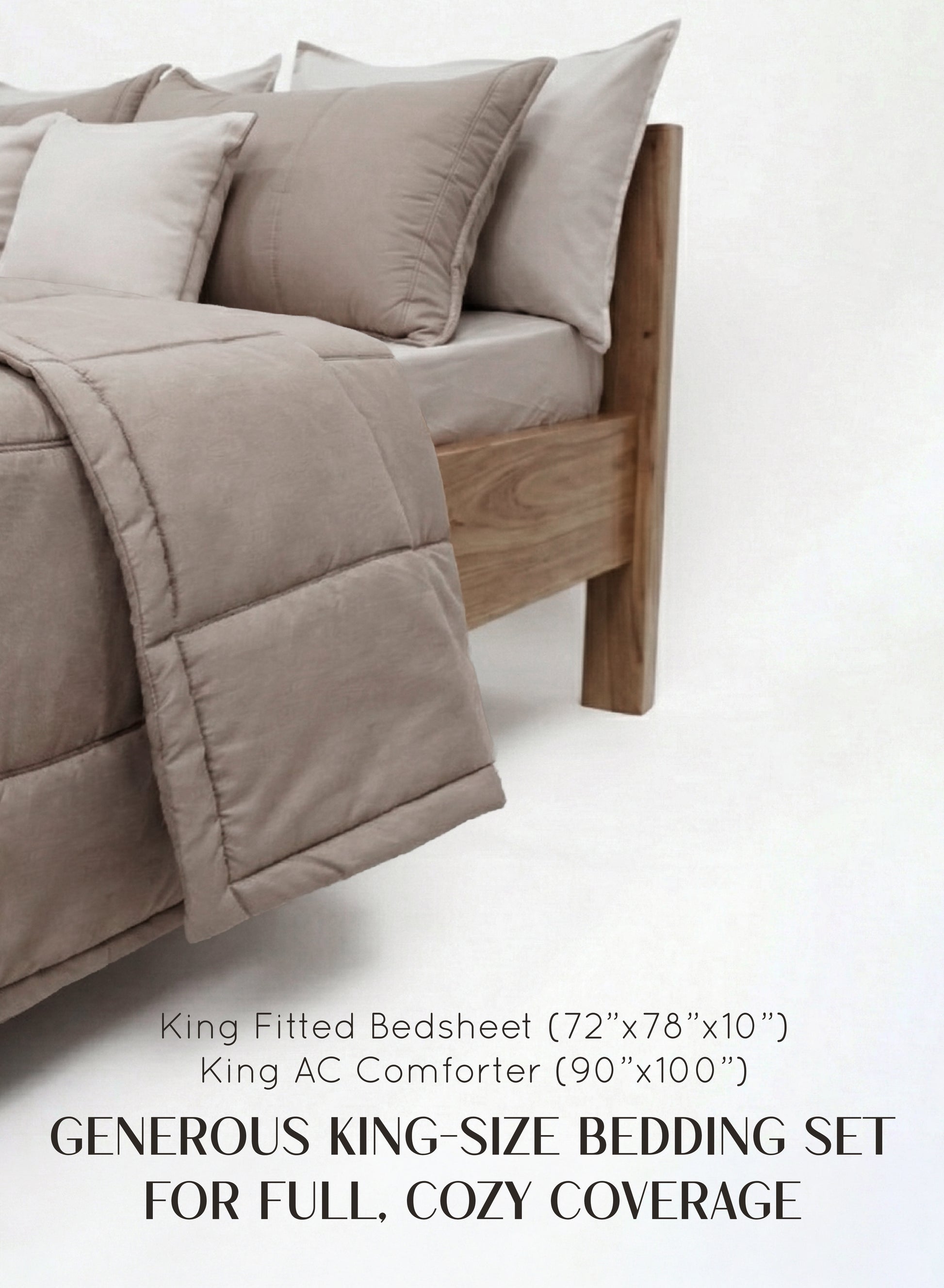 Home Crayons Cocoon 8-Piece AC Bedding Set | Coordinated Comforter, Fitted Sheet & Covers in One Set | Earthy Beige