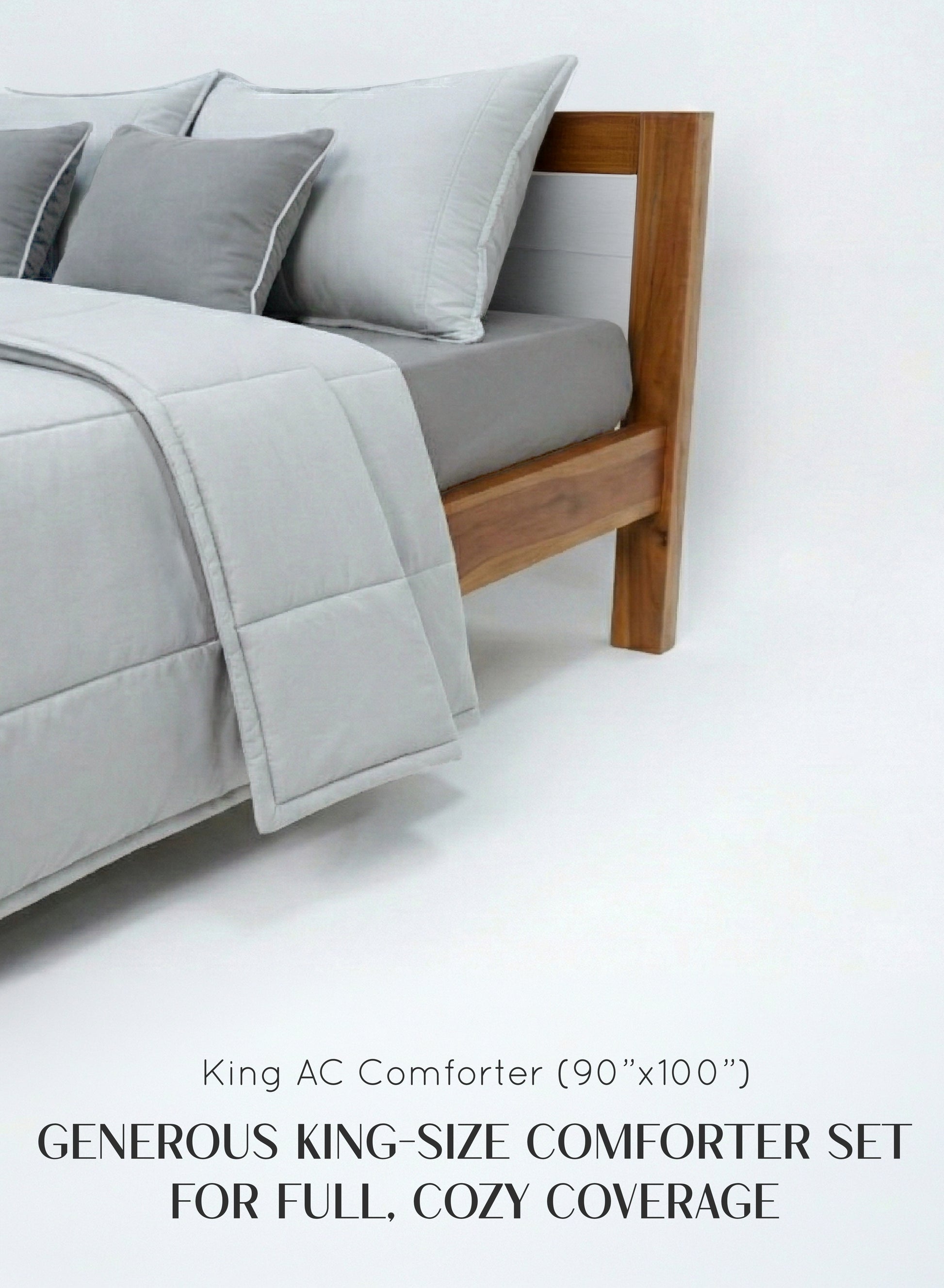 Home Crayons Cocoon AC Comforter Set | 5-Piece Designer Bed Set for Modern Homes | Pearl Gray