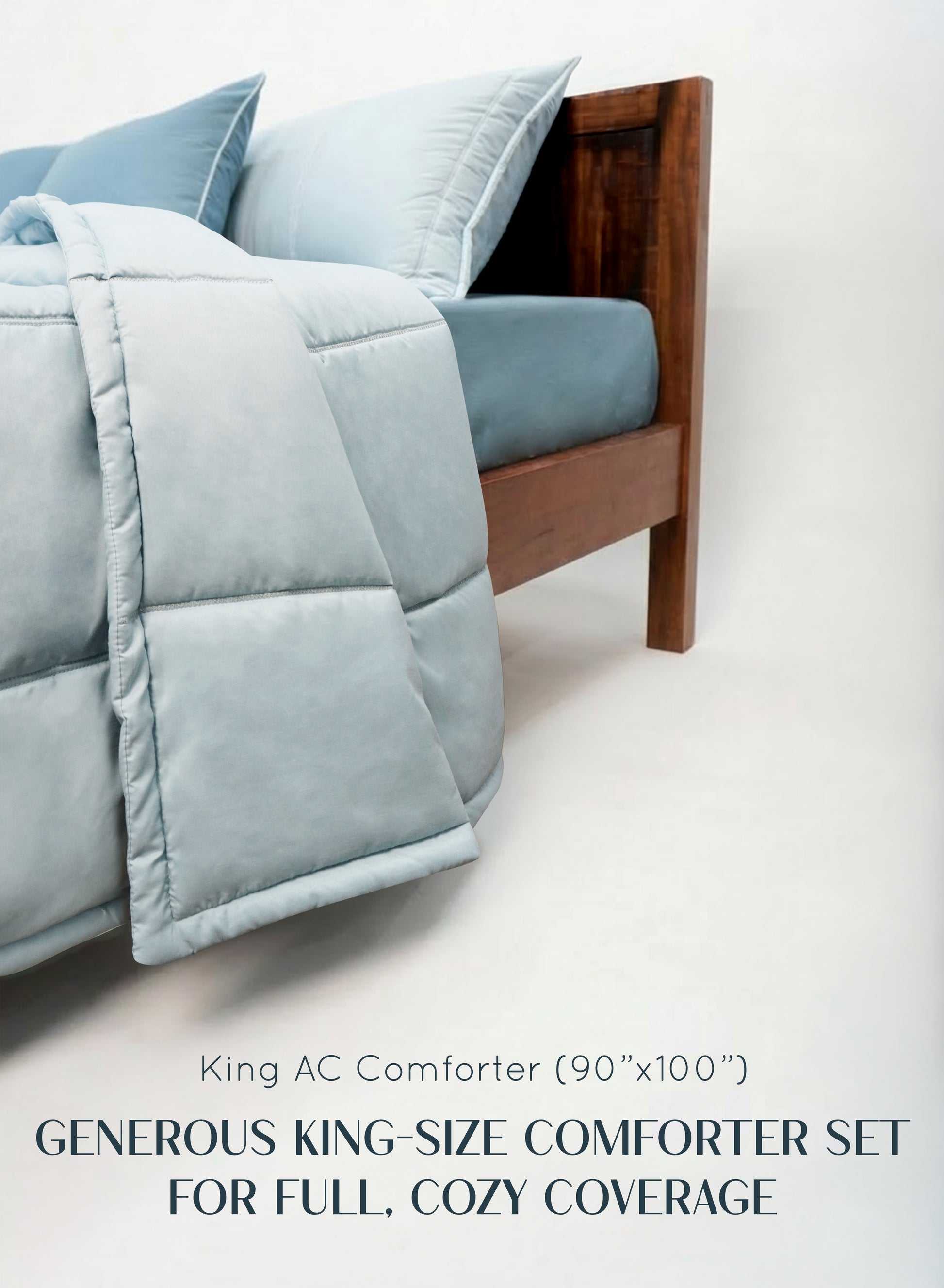 Home Crayons Cocoon AC Comforter Set | 5-Piece Designer Bed Set for Modern Homes | Blue Meadow