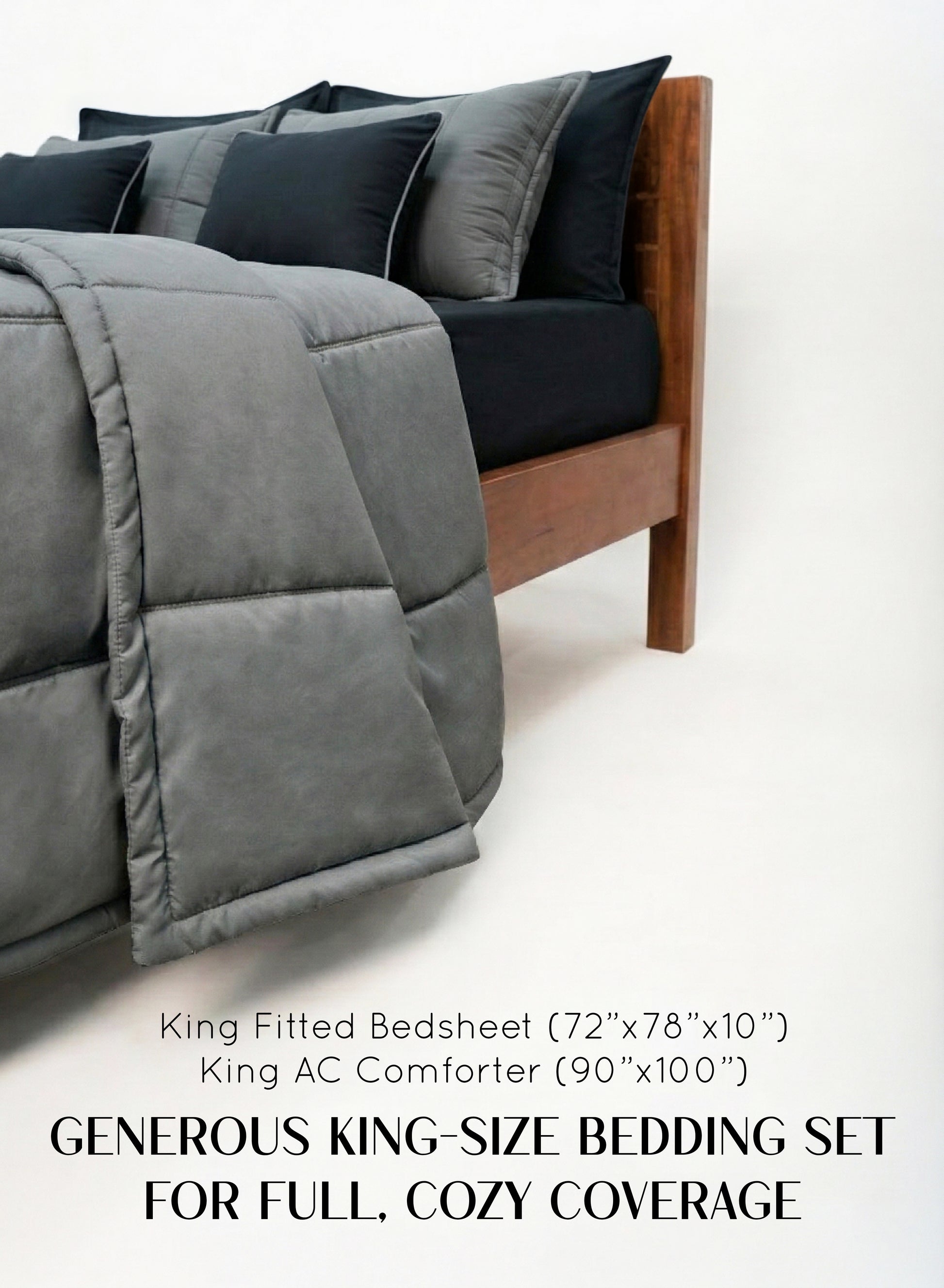 Home Crayons Cocoon 8-Piece AC Bedding Set | Coordinated Comforter, Fitted Sheet & Covers in One Set | Moonstone Gray