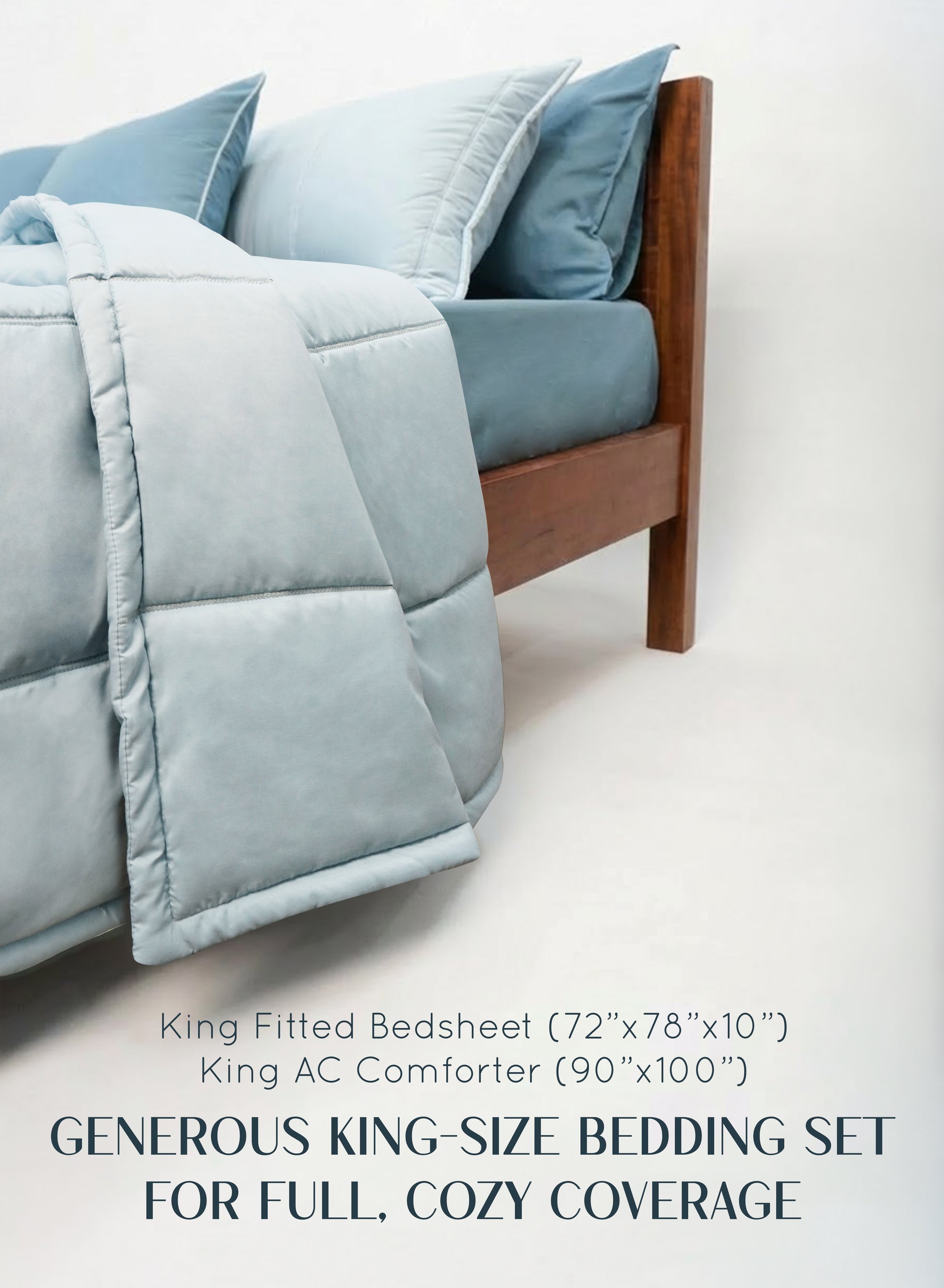 Home Crayons Cocoon 8-Piece AC Bedding Set | Coordinated Comforter, Fitted Sheet & Covers in One Set | Blue Meadow