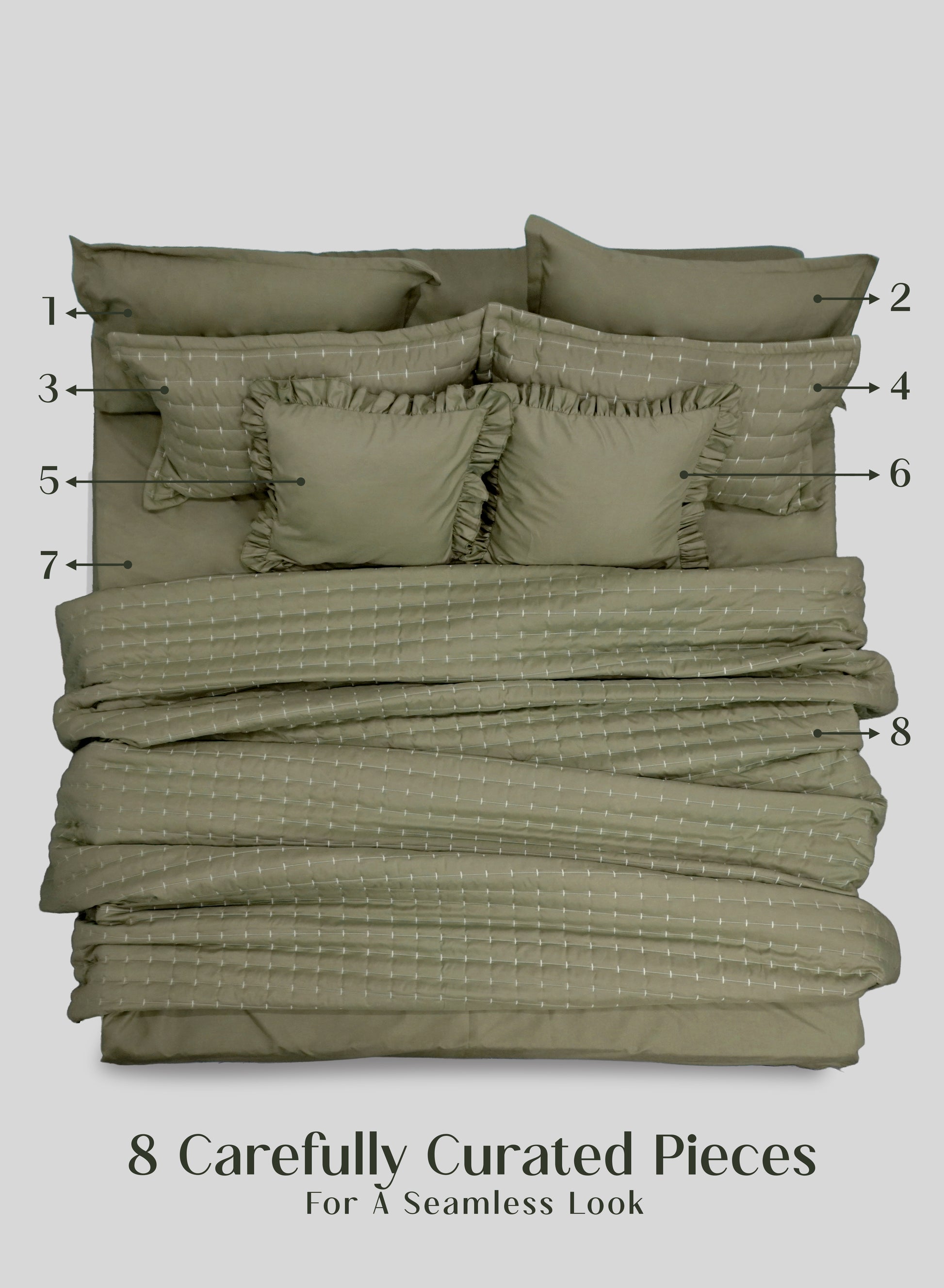 Home Crayons CloudTouch™ 8-Piece AC Bedding Set | Complete Bedroom Upgrade in One Set | Olive Grove