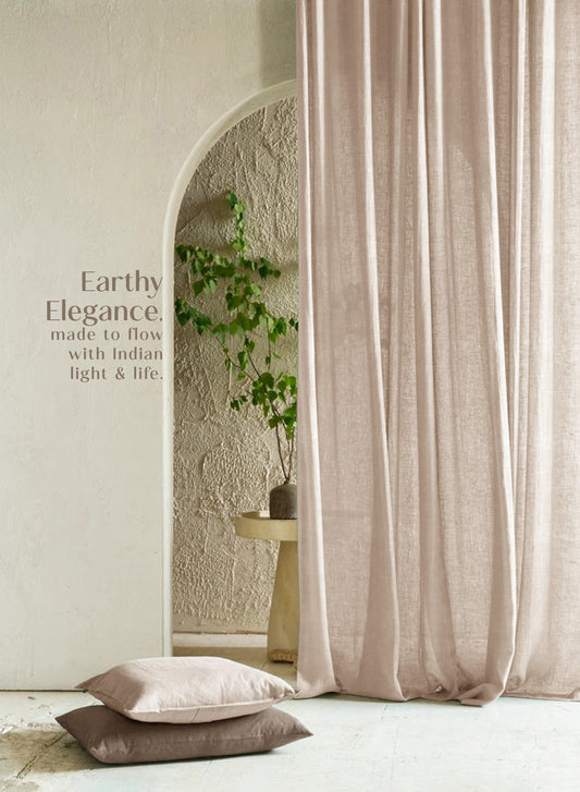 Amore Plain Sheer Curtains | Airy Elegance & Soft Light Filter | Beige | Set of 2 | Fully Customizable
