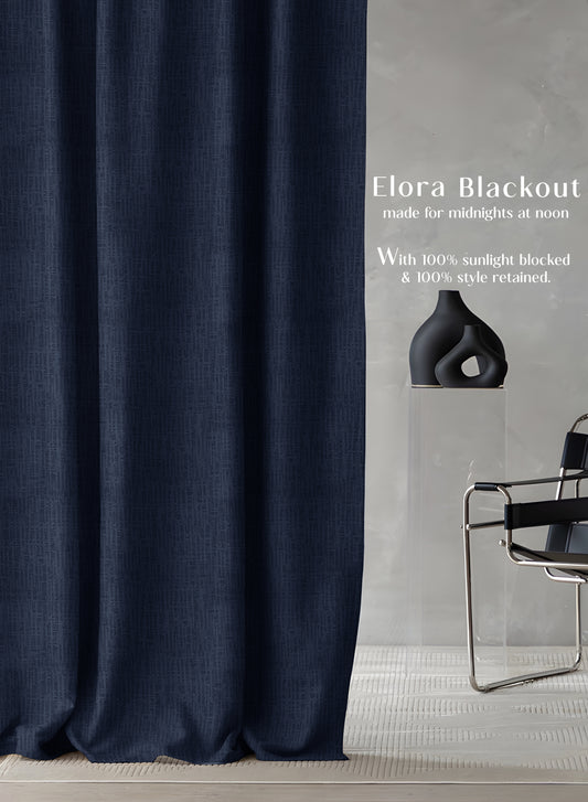 Elora Textured Blackout Curtains | Minimal Design & Total Light Block | Royal Blue | Set of 2 | Fully Customizable