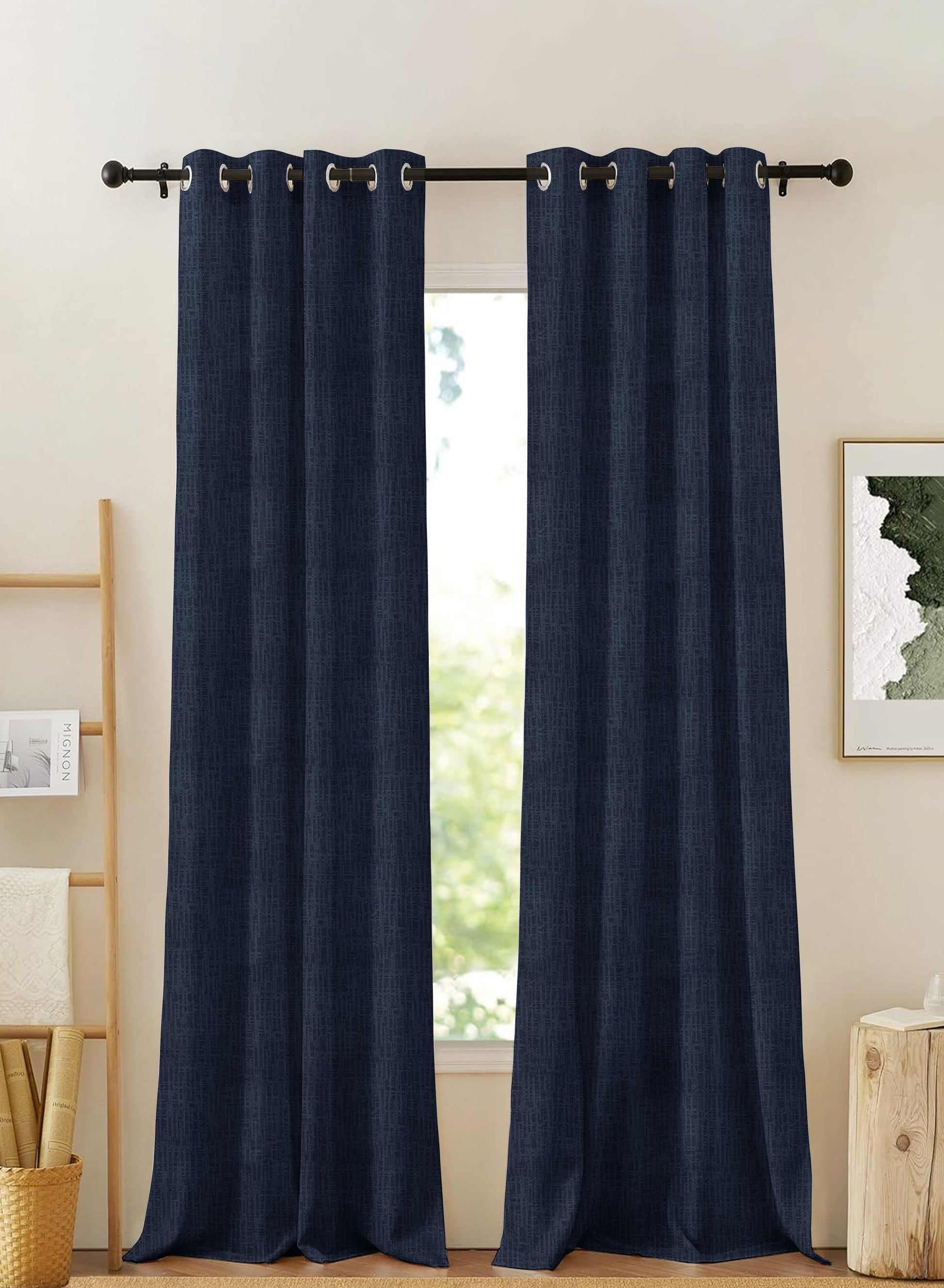 Elora Textured Blackout Curtains | Minimal Design & Total Light Block | Royal Blue | Set of 2 | Fully Customizable