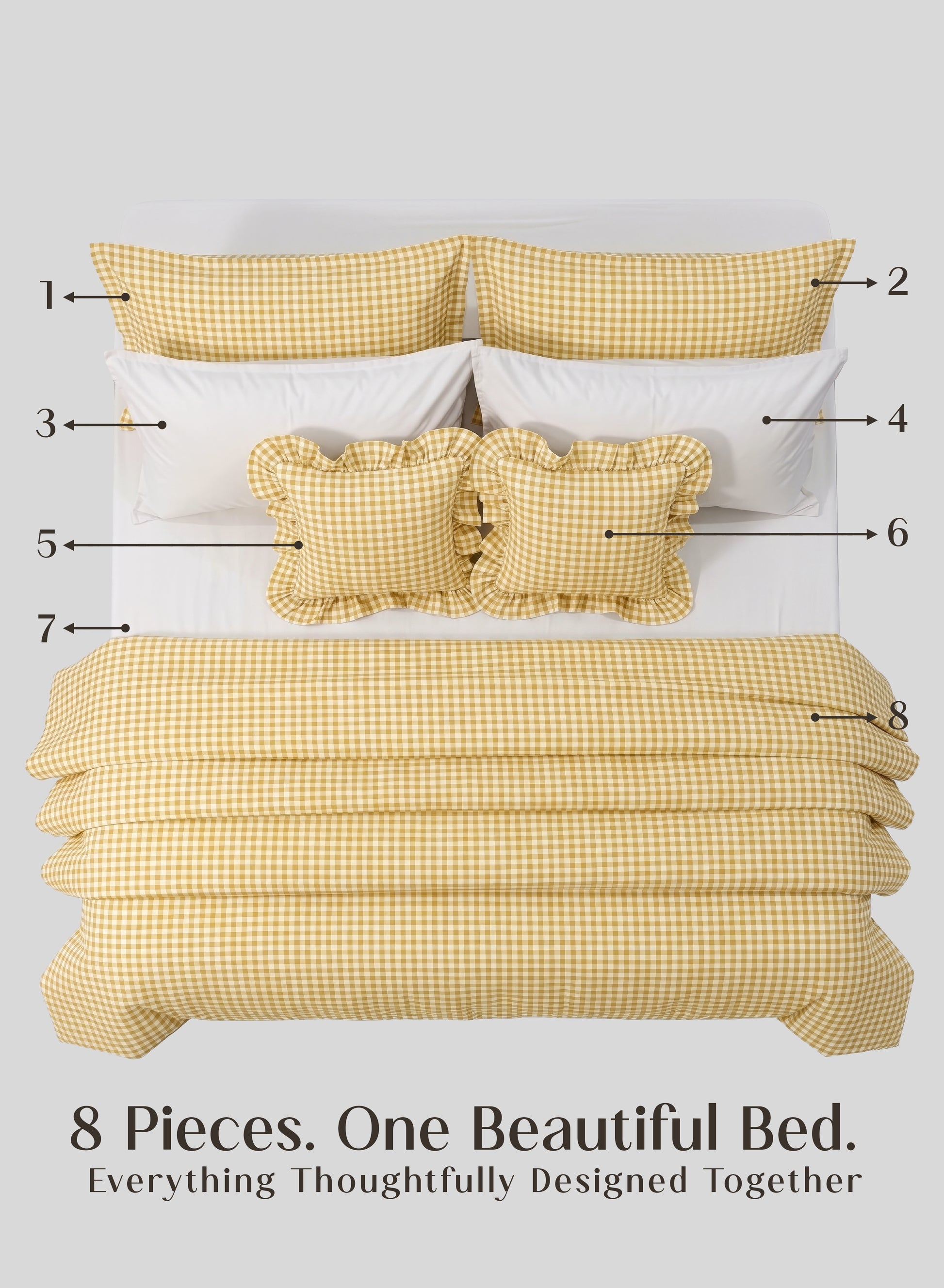 Crayonic™ 8-Piece AC Bedding Set | Signature Designer Bedding for AC Rooms | Sunlit Gingham