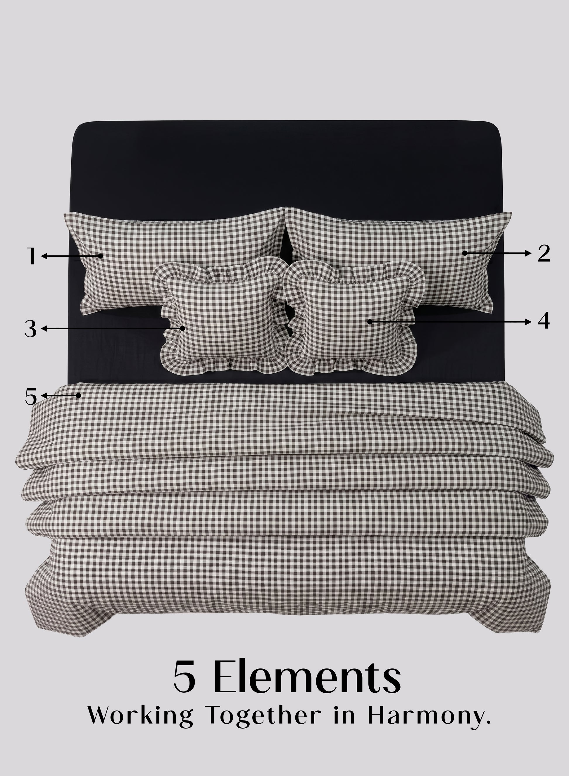 Crayonic™ 5-Piece AC Comforter Set | Signature Designer Comforter Set | Midnight Gingham