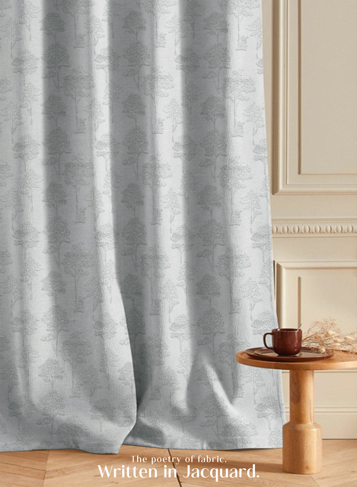 Bern Jacquard Blackout Curtains | Scenic Tree Pattern & Total Light Block | Sea Green | Set of 2 | Fully Customizable