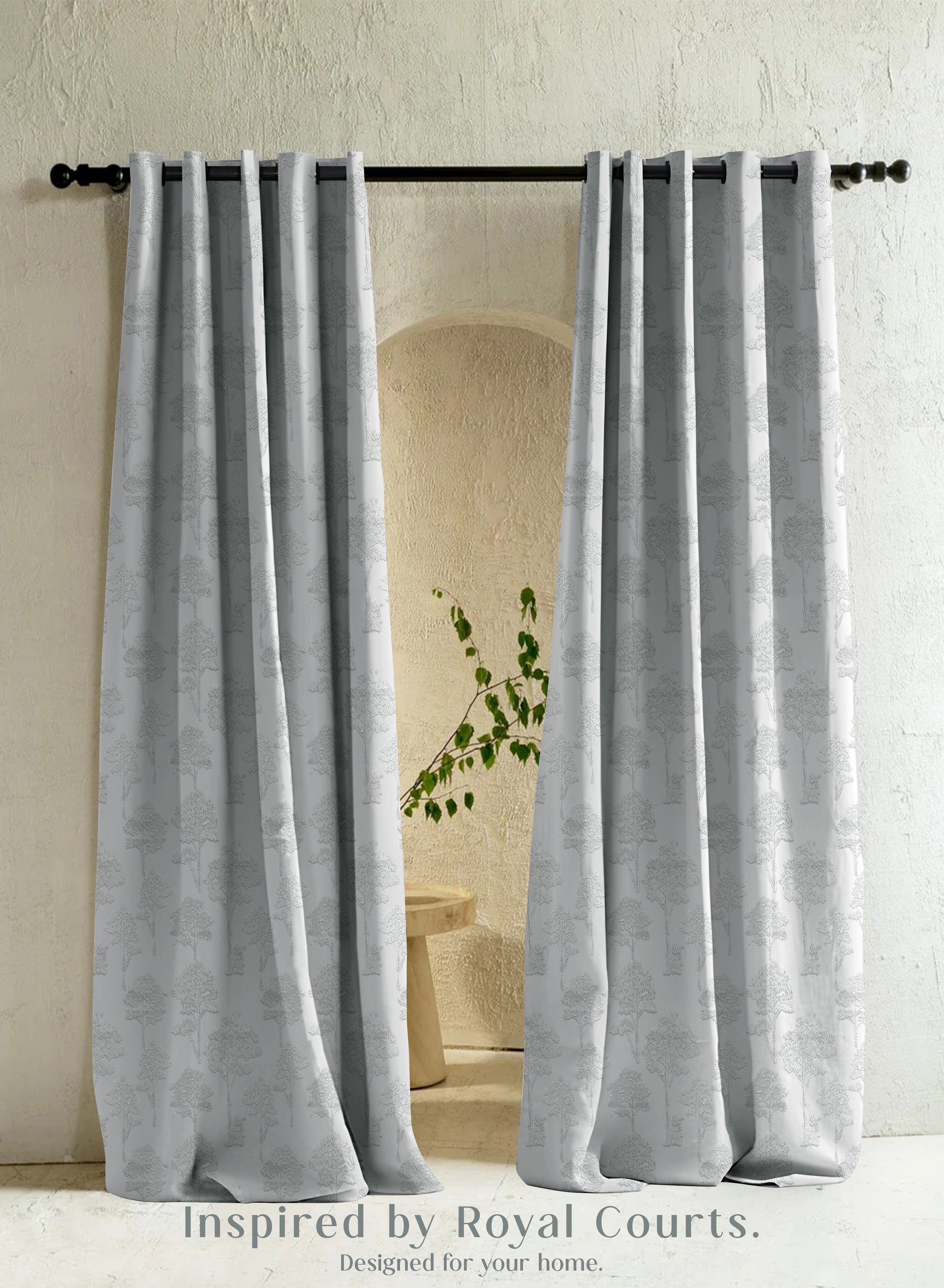 Bern Jacquard Room Darkening Curtains | Scenic Tree Pattern | Sea Green | Set of 2 | Fully Customizable