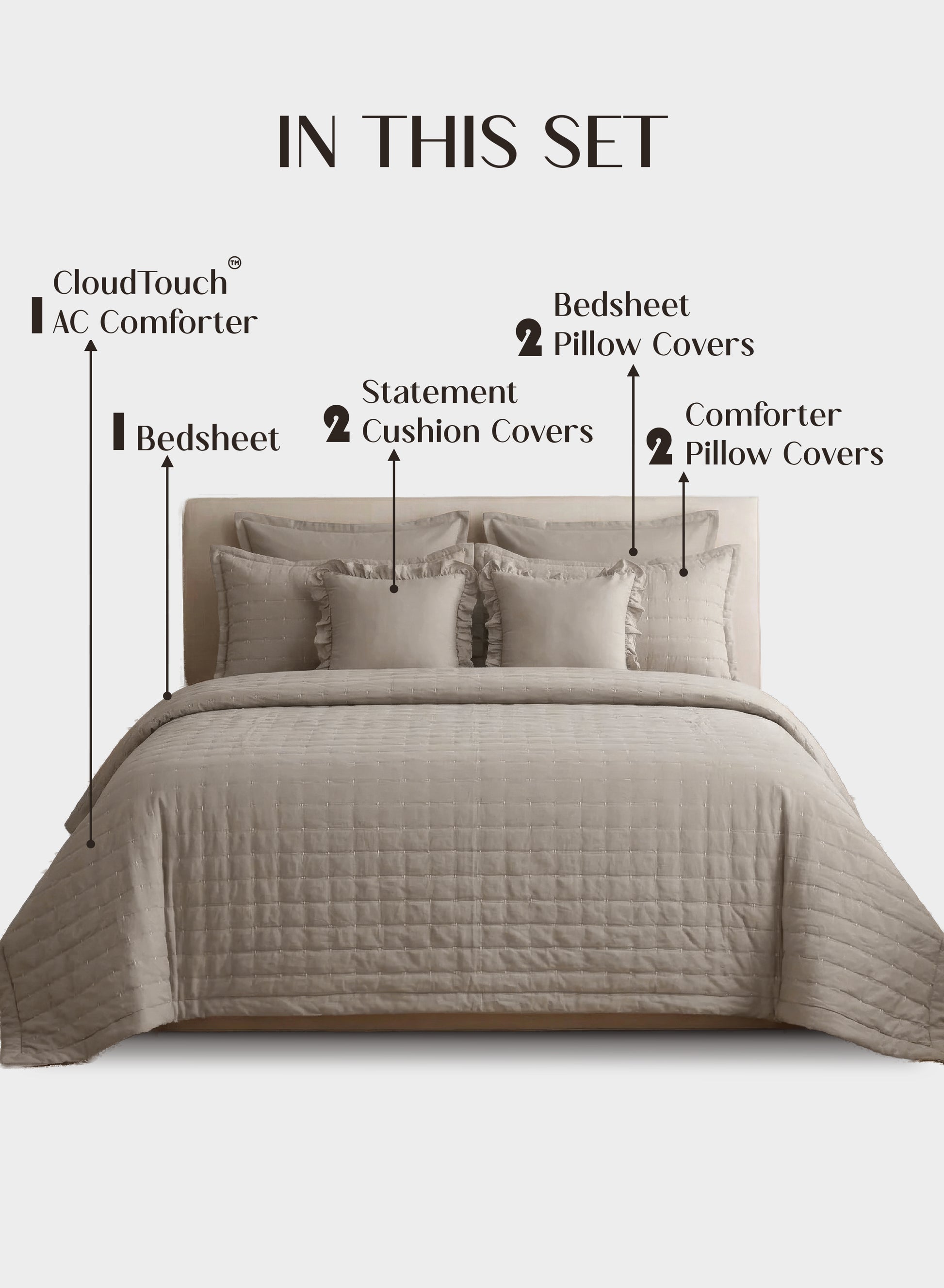 Home Crayons CloudTouch™ 8-Piece AC Bedding Set | Complete Bedroom Upgrade in One Set | Latte Crème