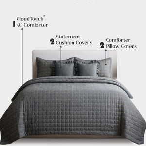 Home Crayons CloudTouch™ 5-Piece AC Comforter Set | 33% Oversized | Includes 2 Pillow & 2 Cushion Covers | Pebble Gray