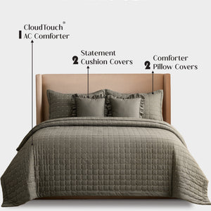 Home Crayons CloudTouch™ 5-Piece AC Comforter Set | 33% Oversized | Includes 2 Pillow & 2 Cushion Covers | Smoked Coffee