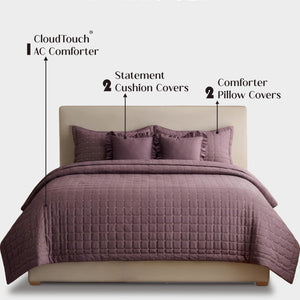 Home Crayons CloudTouch™ 5-Piece AC Comforter Set | 33% Oversized | Includes 2 Pillow & 2 Cushion Covers | Mulberry