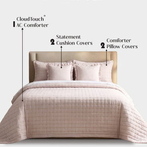 Home Crayons CloudTouch™ 5-Piece AC Comforter Set | 33% Oversized | Includes 2 Pillow & 2 Cushion Covers | Sakura Blush