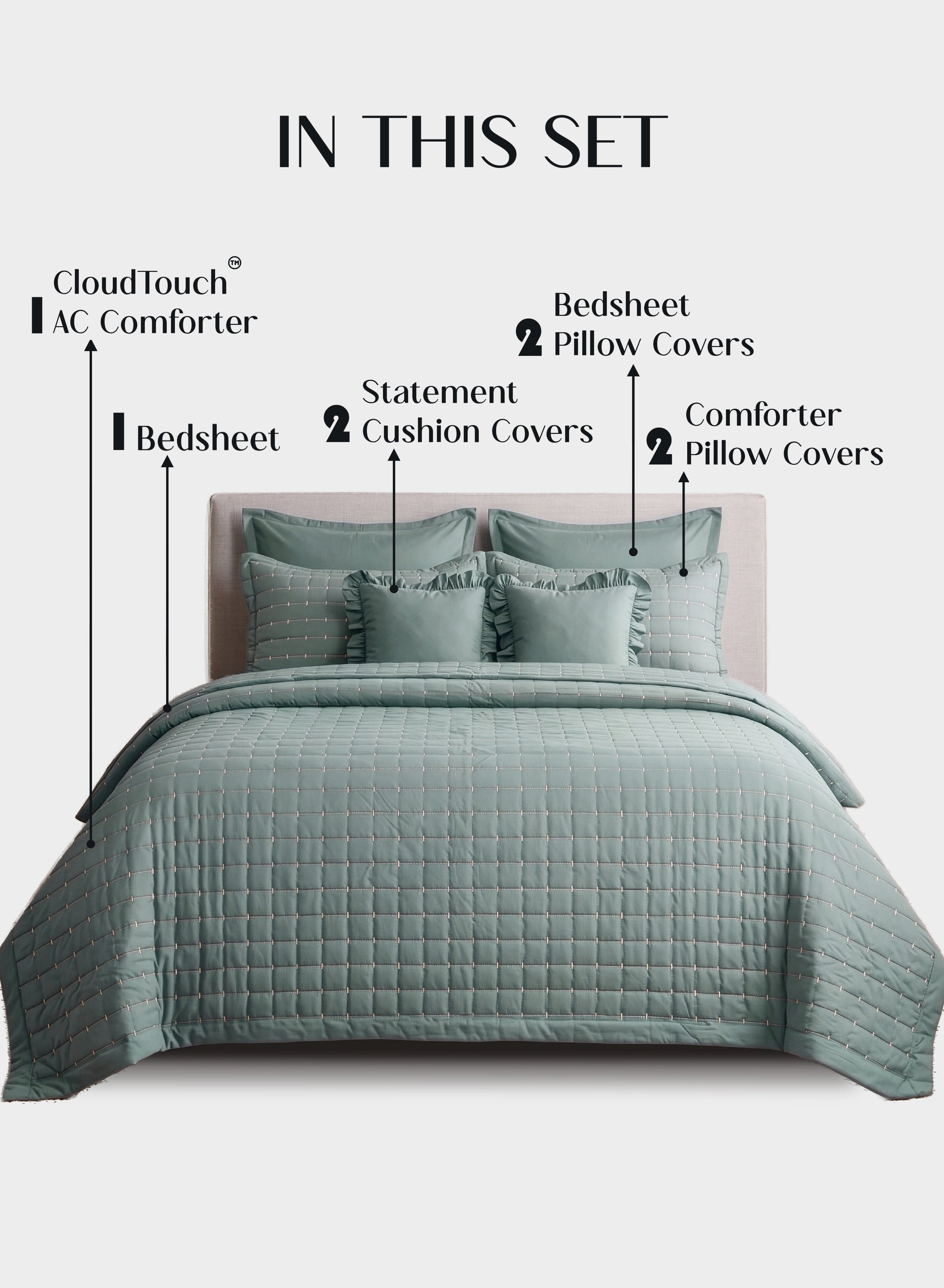 Home Crayons CloudTouch™ 8-Piece AC Bedding Set | Complete Bedroom Upgrade in One Set | Sage Green