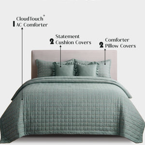 Home Crayons CloudTouch™ 5-Piece AC Comforter Set | 33% Oversized | Includes 2 Pillow & 2 Cushion Covers | Sage Green