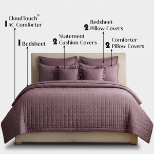 Home Crayons CloudTouch™ 8-Piece AC Bedding Set | Complete Bedroom Upgrade in One Set | Mulberry
