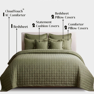 Home Crayons CloudTouch™ 8-Piece AC Bedding Set | Complete Bedroom Upgrade in One Set | Olive Grove