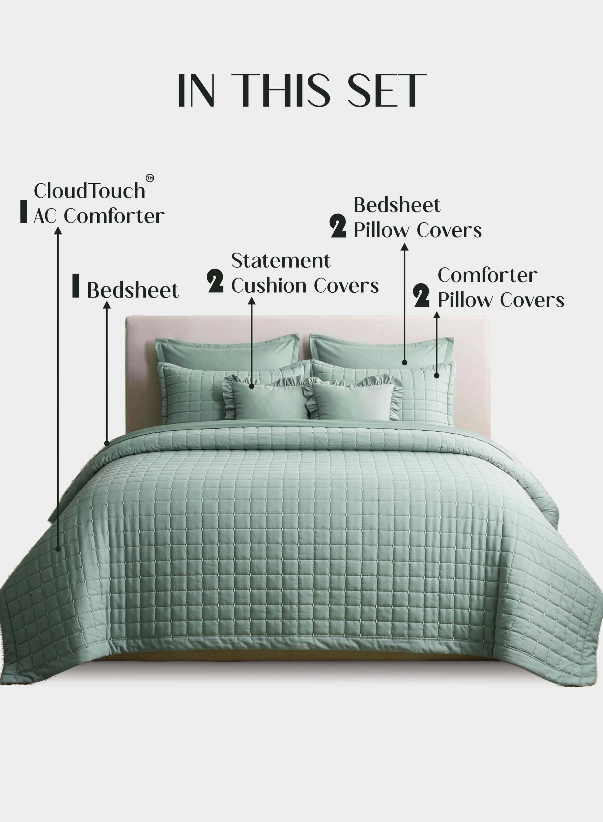 Home Crayons CloudTouch™ 8-Piece AC Bedding Set | Complete Bedroom Upgrade in One Set | Matcha Milk
