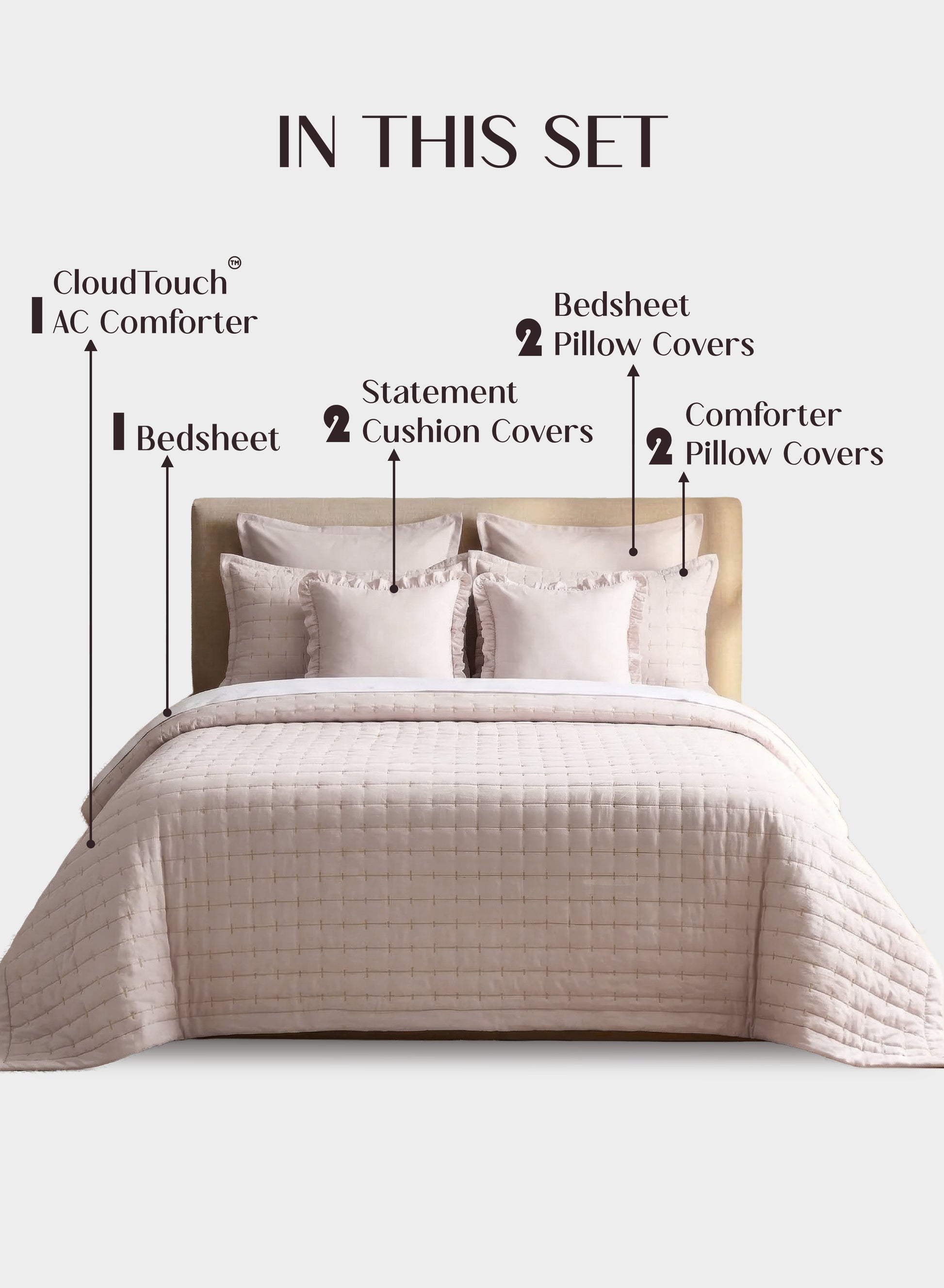 Home Crayons CloudTouch™ 8-Piece AC Bedding Set | Complete Bedroom Upgrade in One Set | Sakura Blush