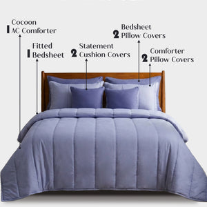 Home Crayons Cocoon 8-Piece AC Bedding Set | Coordinated Comforter, Fitted Sheet & Covers in One Set | Lavender Haze