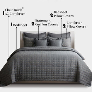 Home Crayons CloudTouch™ 8-Piece AC Bedding Set | Complete Bedroom Upgrade in One Set | Pebble Gray