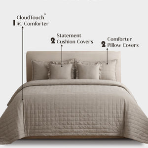 Home Crayons CloudTouch™ 5-Piece AC Comforter Set | 33% Oversized | Includes 2 Pillow & 2 Cushion Covers | Latte Crème