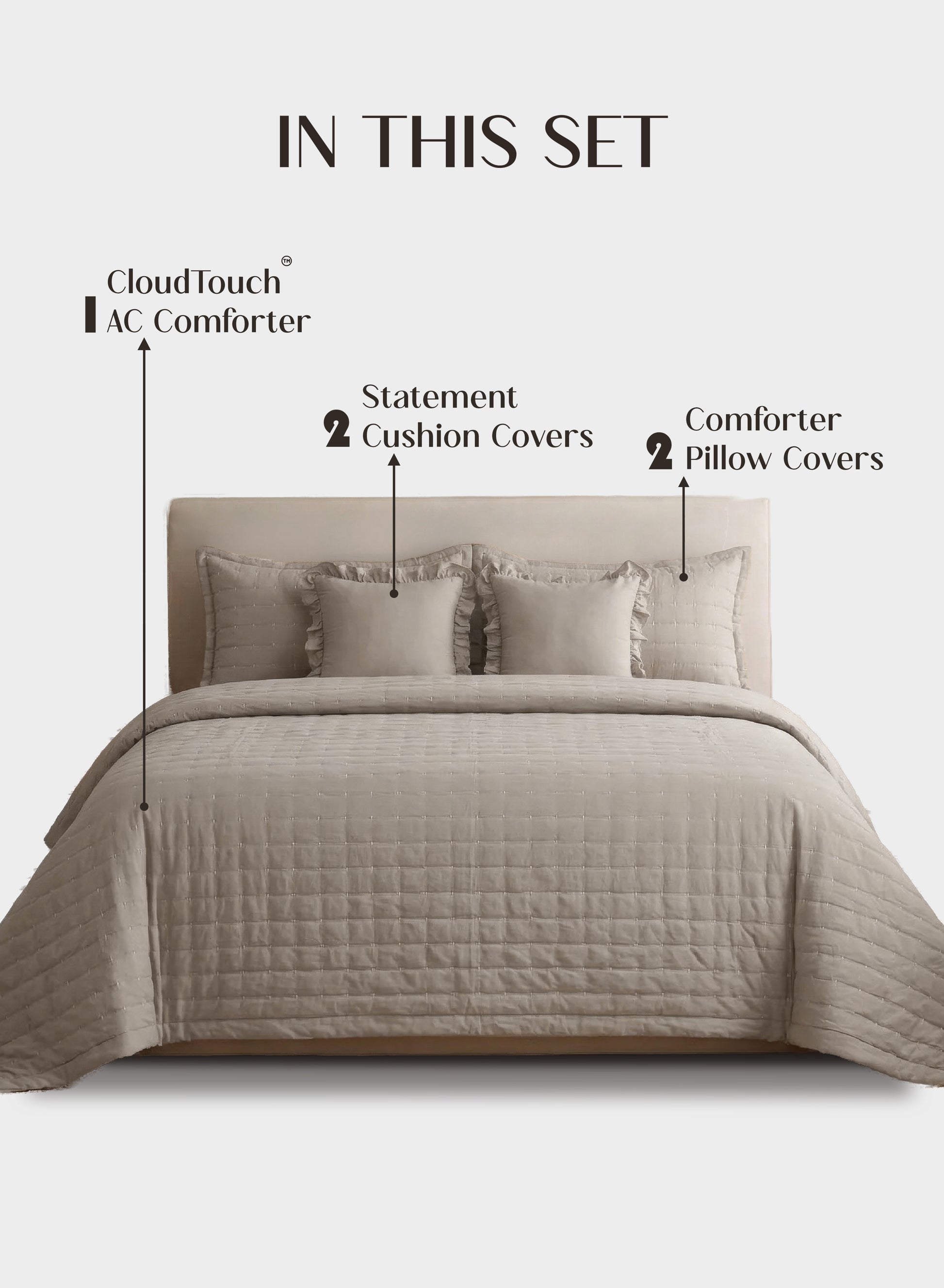 Home Crayons CloudTouch™ 5-Piece AC Comforter Set | 33% Oversized | Includes 2 Pillow & 2 Cushion Covers | Latte Crème