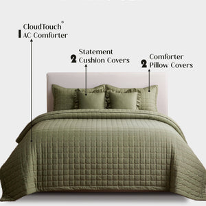 Home Crayons CloudTouch™ 5-Piece AC Comforter Set | 33% Oversized | Includes 2 Pillow & 2 Cushion Covers | Olive Grove