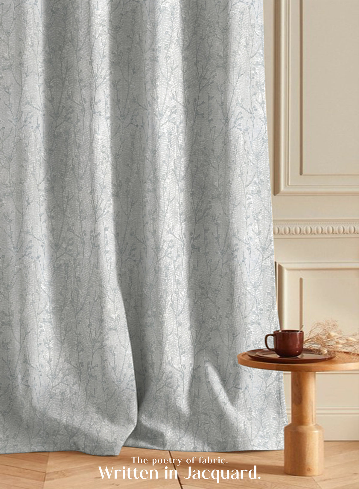 Bern Jacquard Blackout Curtains | Delicate Branch Embroidery & Total Light Block | Sea Green | Set of 2 | Fully Customizable