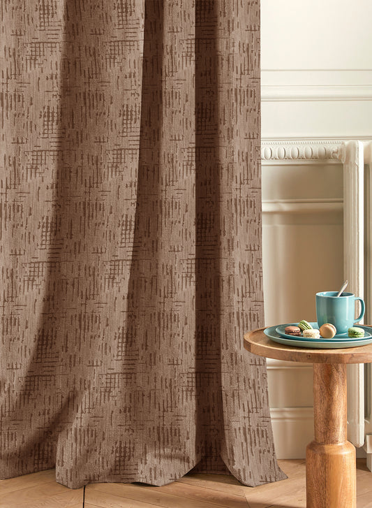Elsa Textured Room Darkening Curtains | Modern Aesthetic | Caramel Brown | Set of 2 | Fully Customizable
