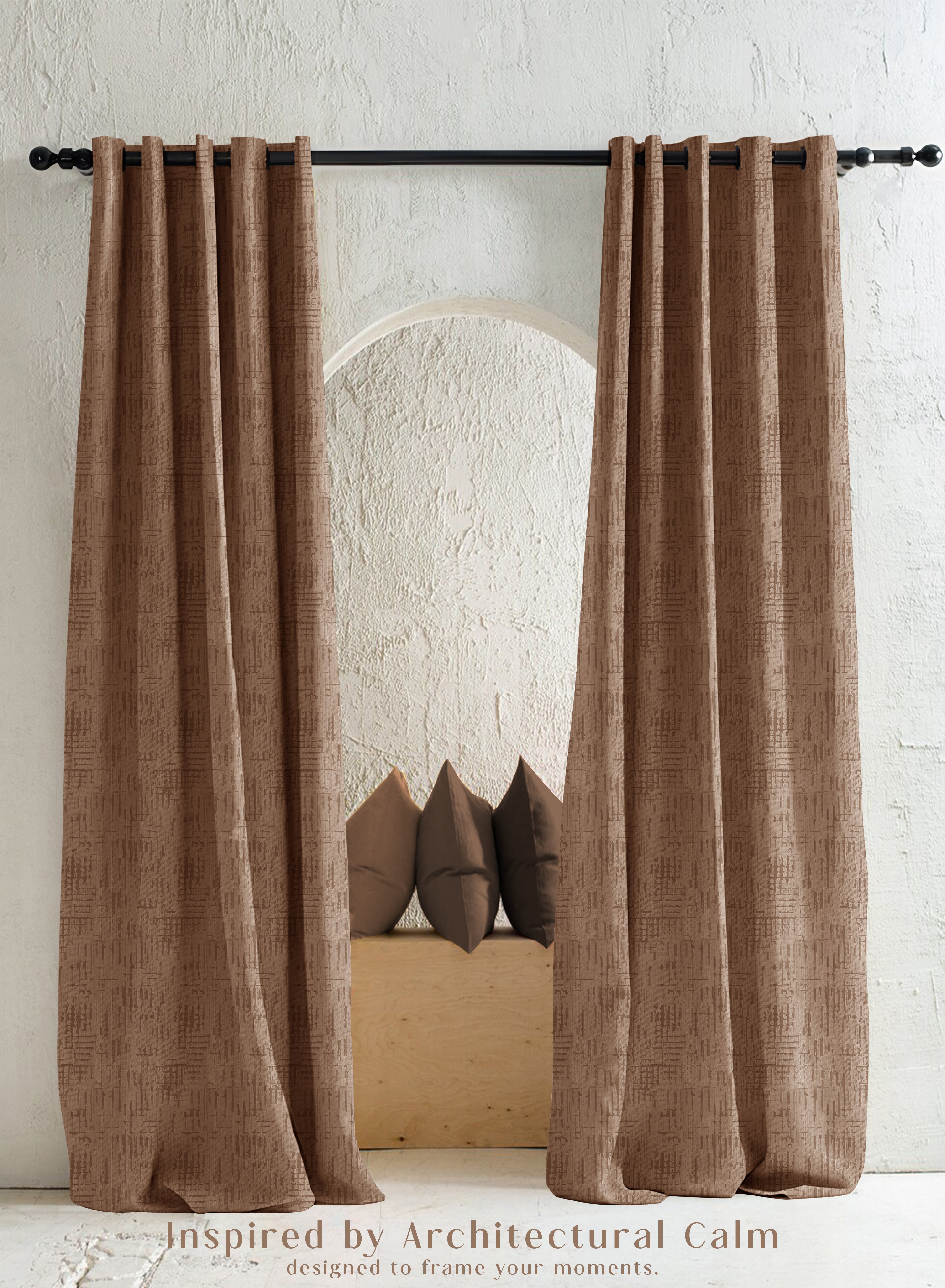 Elsa Textured Room Darkening Curtains | Modern Aesthetic | Caramel Brown | Set of 2 | Fully Customizable