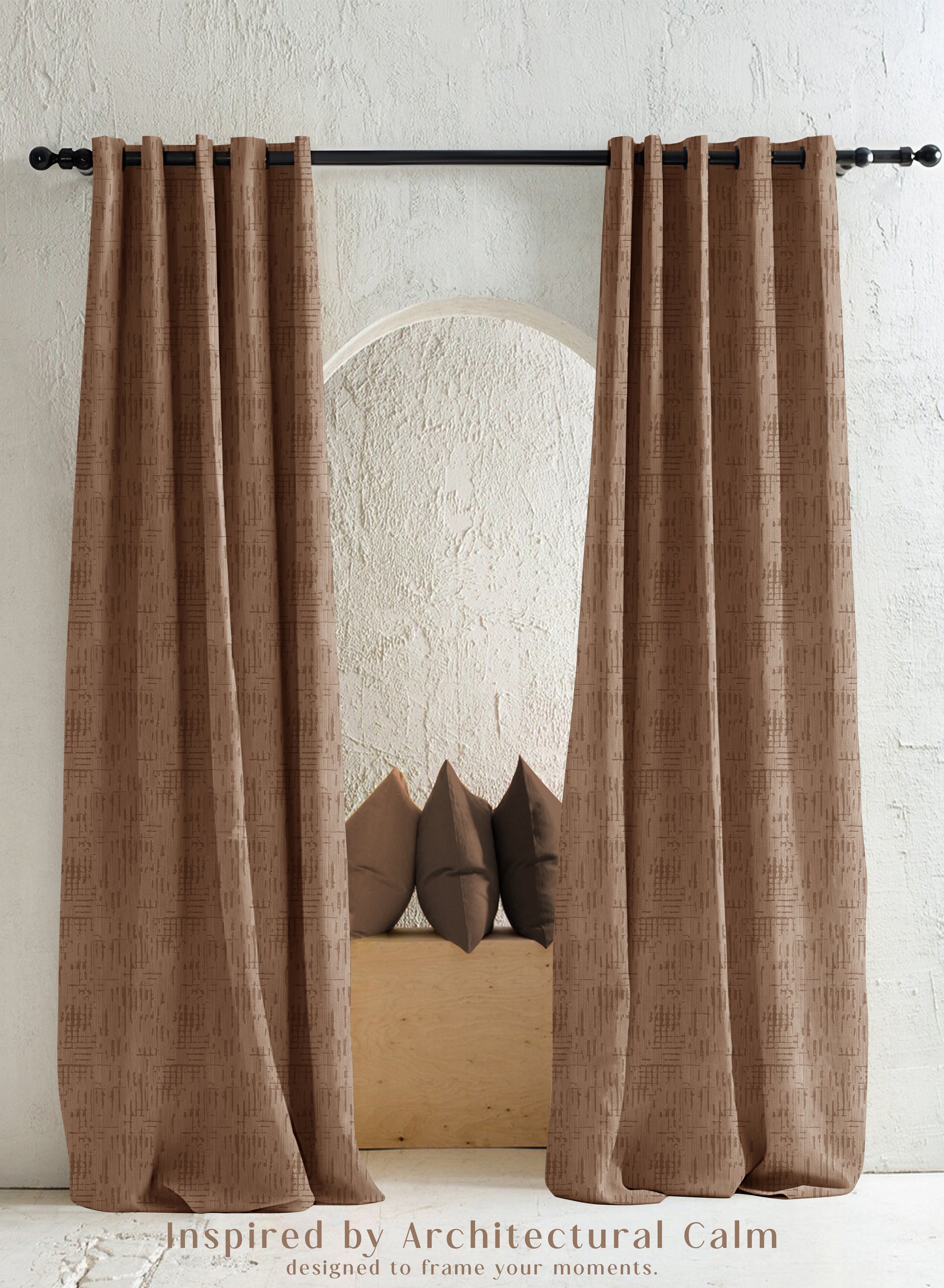 Elsa Textured Room Darkening Curtains | Modern Aesthetic | Caramel Brown | Set of 2 | Fully Customizable