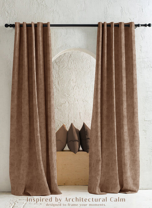 Elsa Textured Room Darkening Curtains | Modern Aesthetic | Caramel Brown | Set of 2 | Fully Customizable