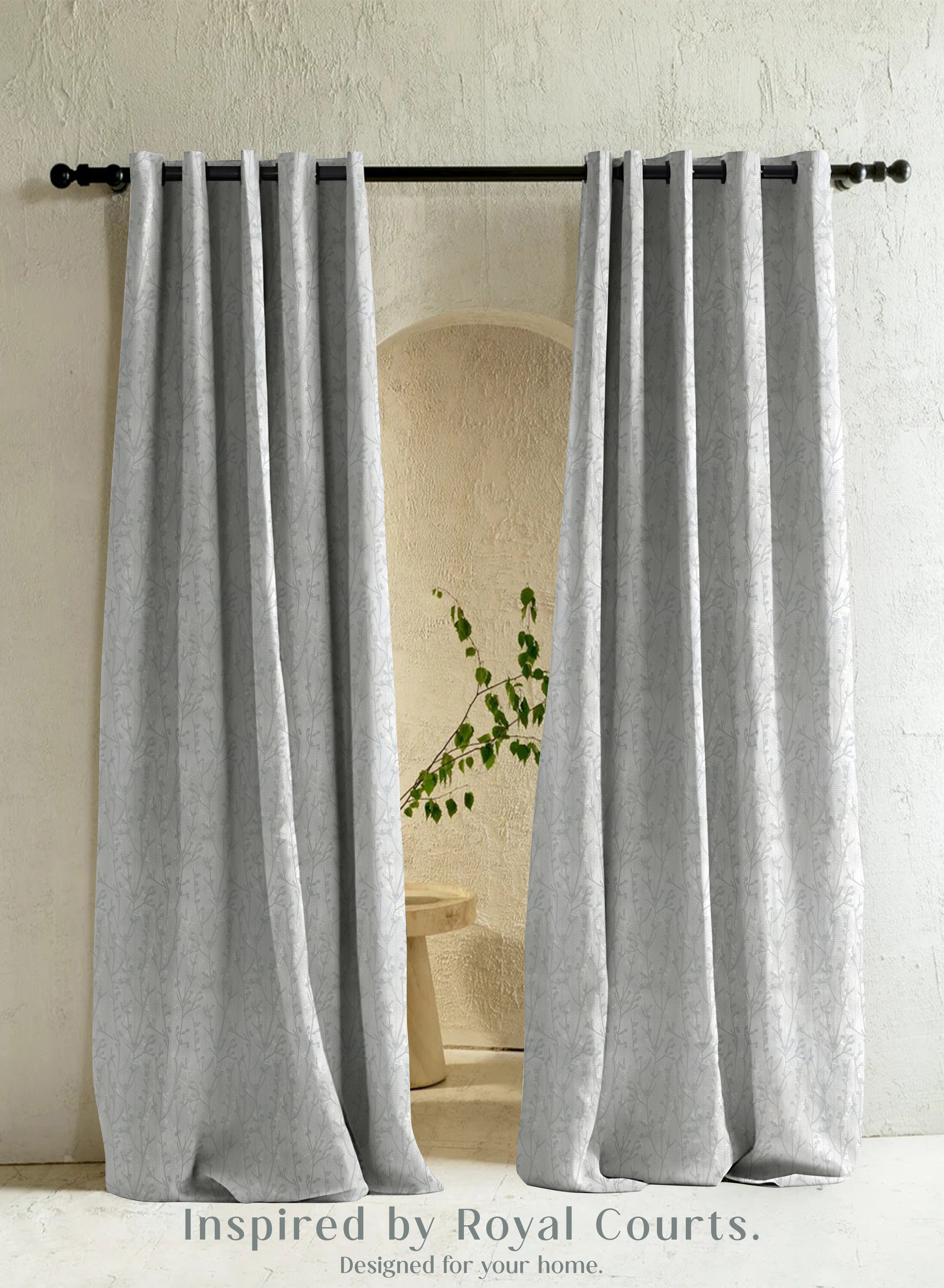Bern Jacquard Room Darkening Curtains | Delicate Branch Embroidery | Sea Green | Set of 2 | Fully Customizable